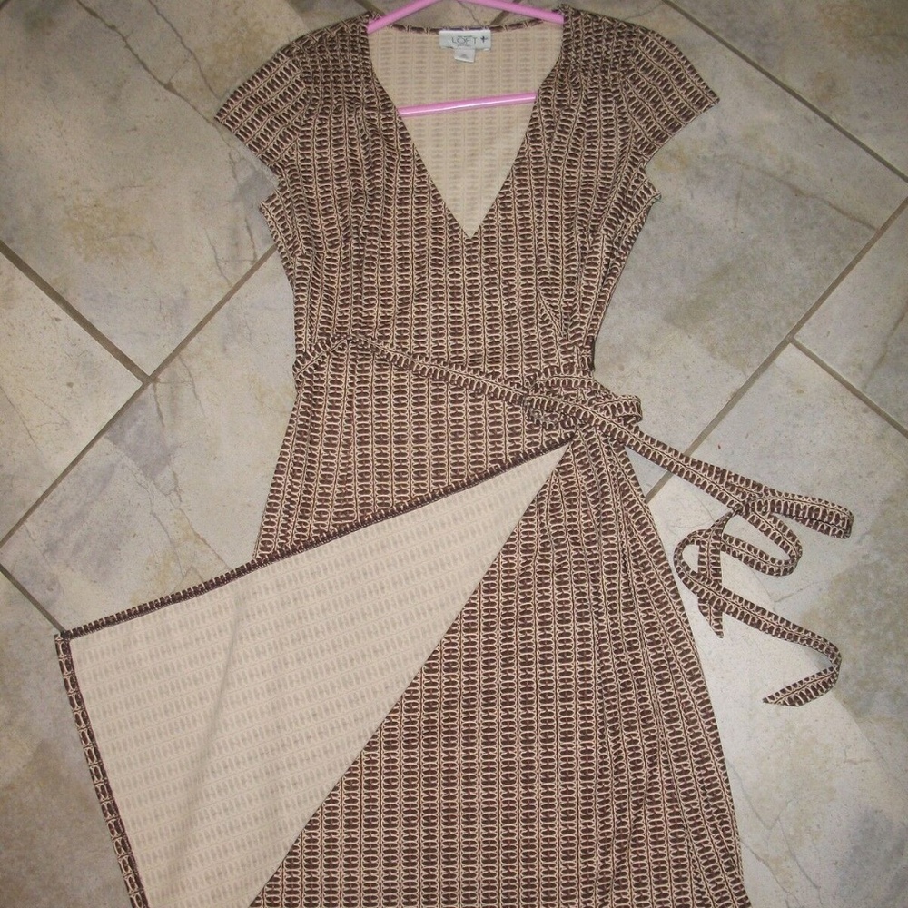 Ann Taylor LOFT Brown Print Sleeveless Wrap Dress